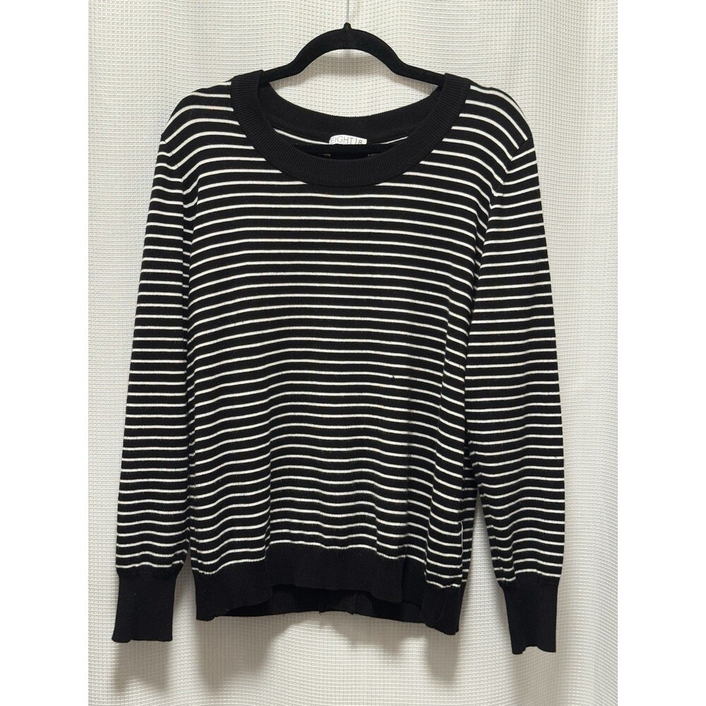 Eight 18 Sweater Womens XL Black Ivory Striped Open Back Long Sleeve Knit Top